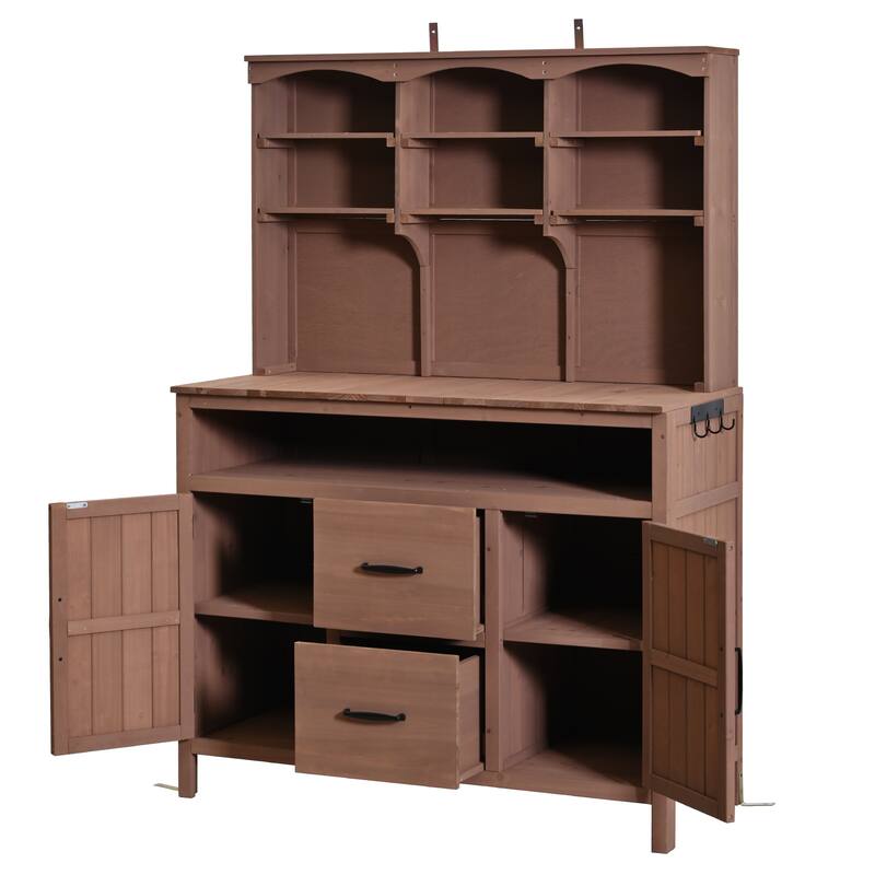 Roomfitters Outdoor Garden Potting Bench with Storage Hutch, Potting Table with Drawers and Cabinets, Shelves