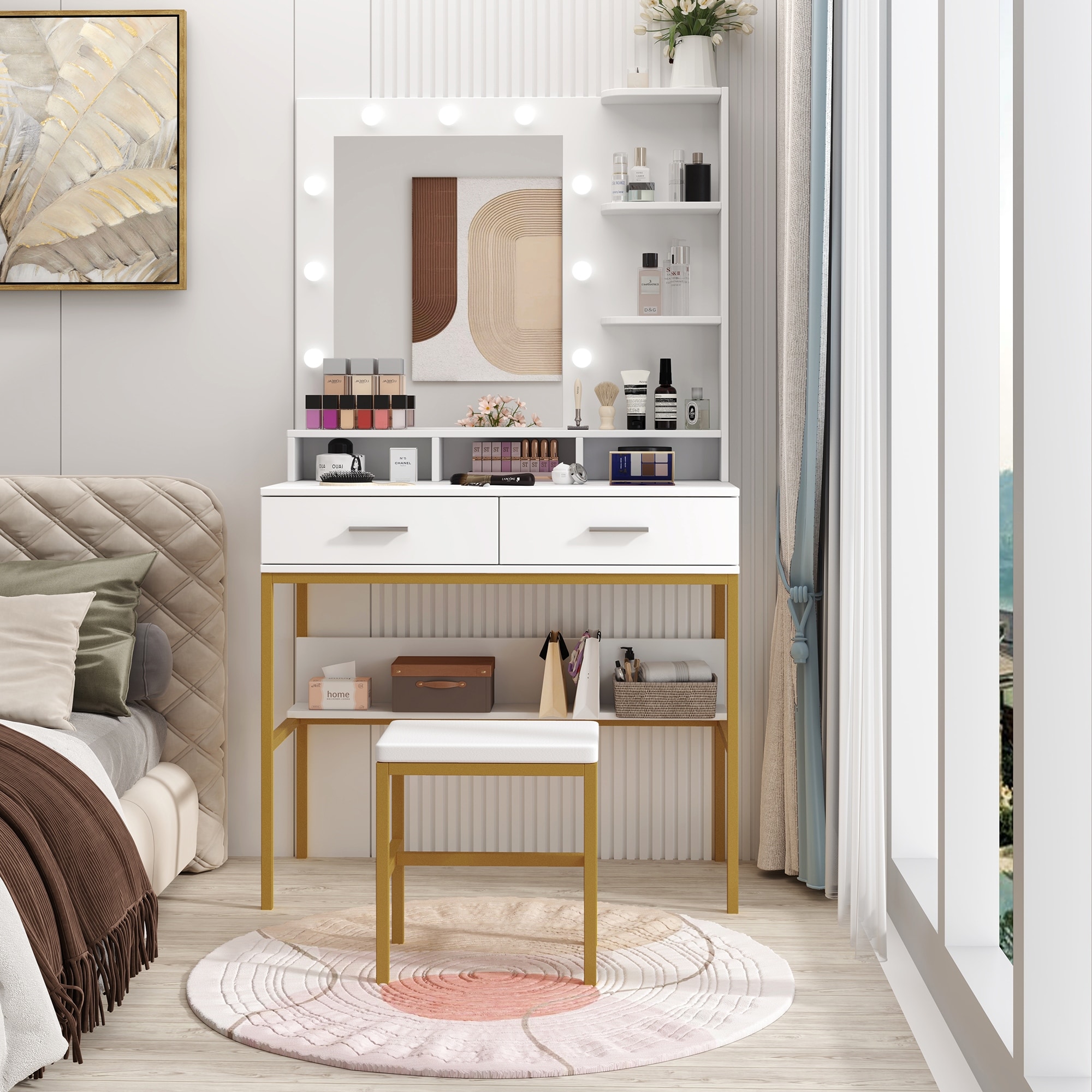 Makeup Vanity Desk with Mirror and Lights Big Vanity Set for Bedroom Bed Bath Beyond 38910314