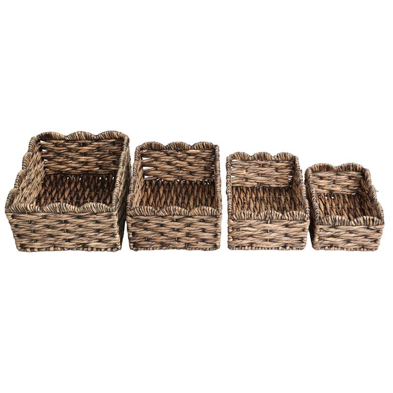 Coral Handwoven Water Hyancinth Scalloped Edge Nesting Storage Baskets (Set of 4)