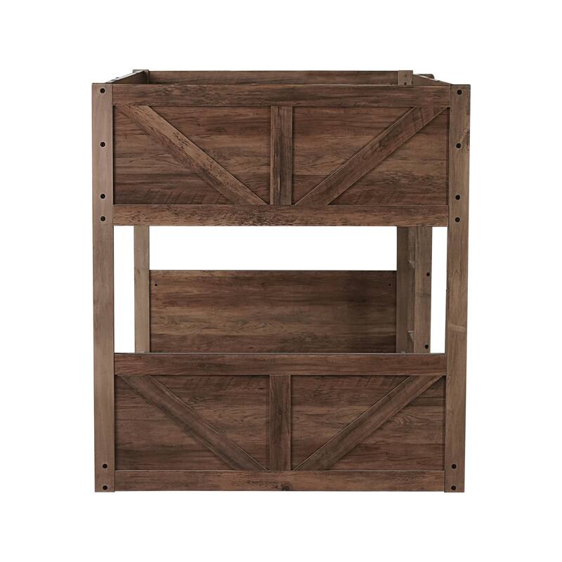 Twin over Twin Floor Bunk Bed w/ Headboard,Footboard,Safety Guardrails