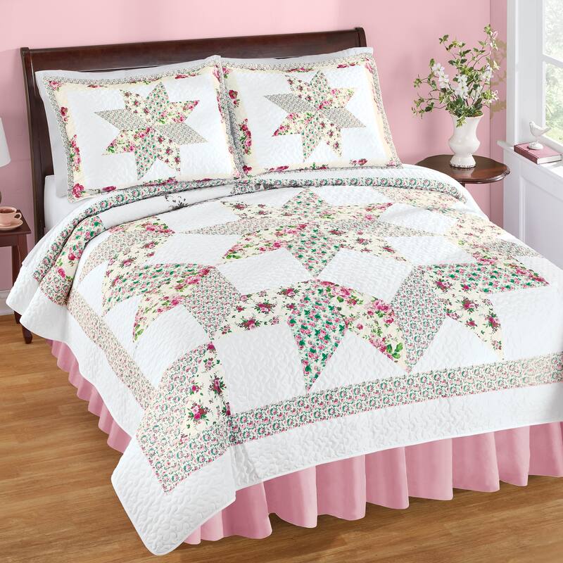 Ellie Rose Design Star Pattern Vermicelli Stitching Quilt - King