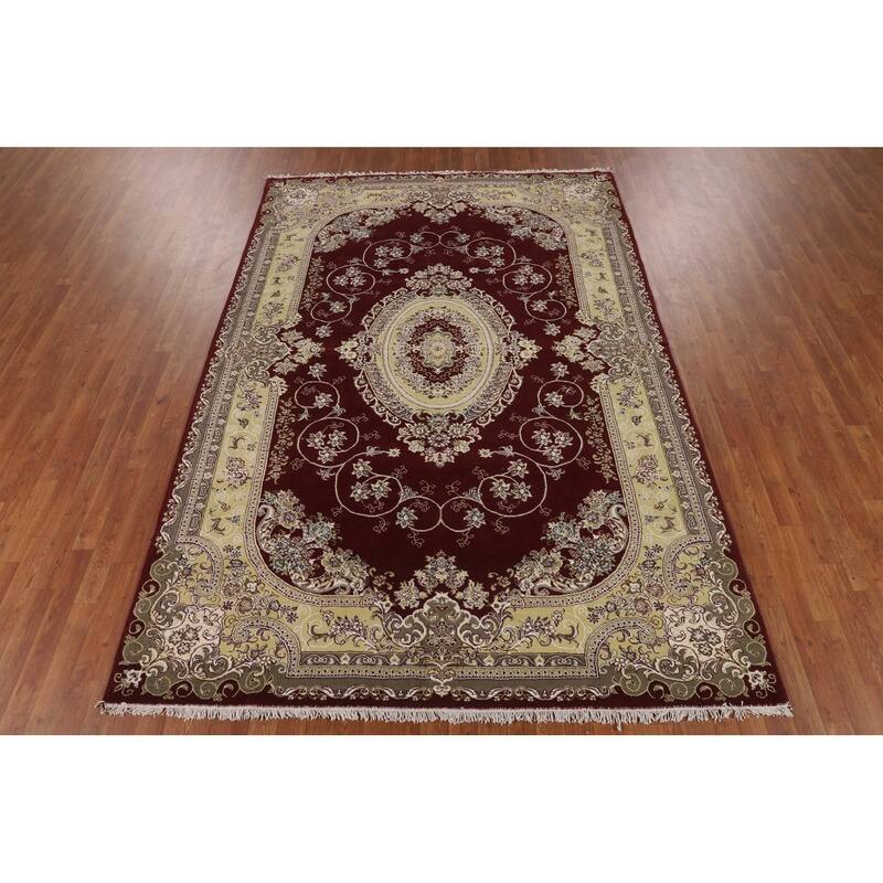 Victorian Style Kashan Turkish Area Rug Machine Made Floral Red Carpet - 6'9" x 9'10"