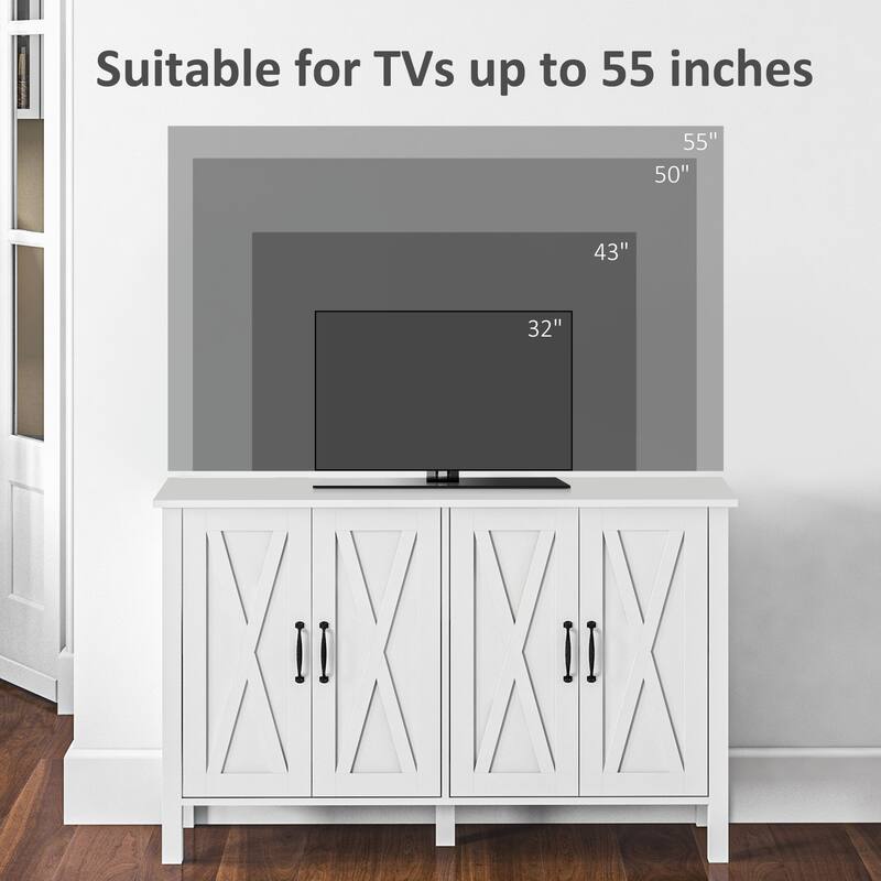 Buffet Cabinet, 47" Sideboard with 4 Barn Doors and 2 Adjustable Shelves