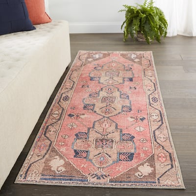 Lani Machine Washable Medallion Pink/Blue Area Rug