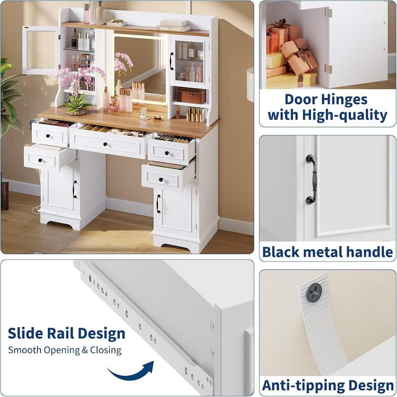 5 Drawers Vanity Desk, Makeup Vanity Table with LED Lighted Mirror