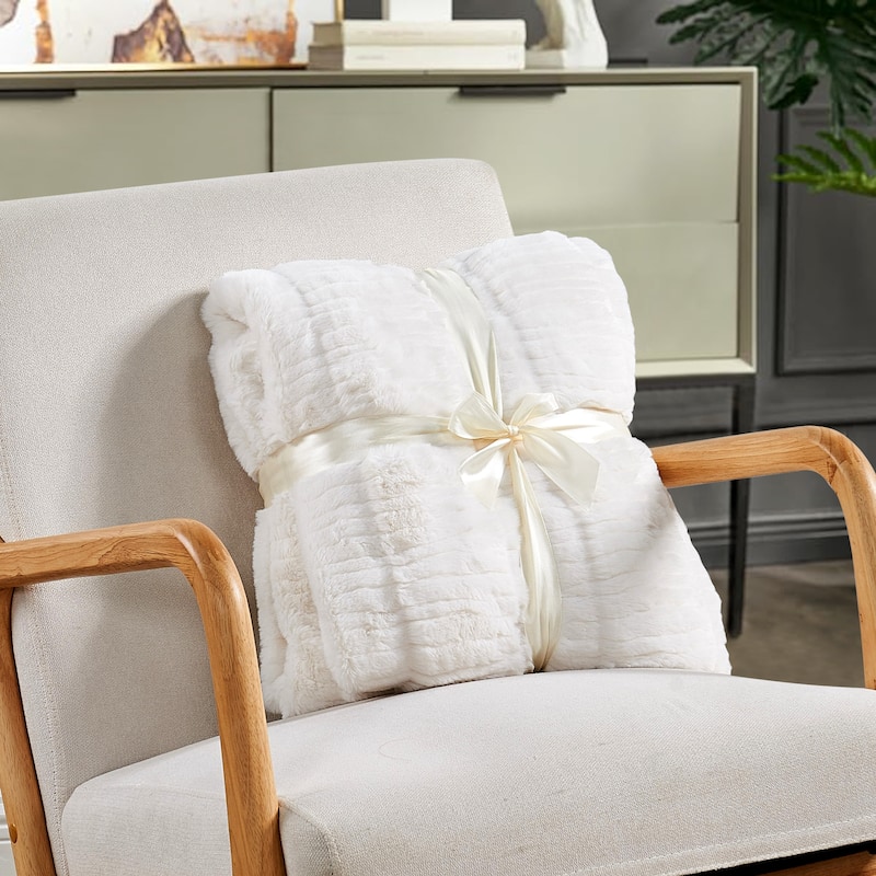 Sculpted Stripe FauxFur Throw Super Soft Cozy Blankets for Couch