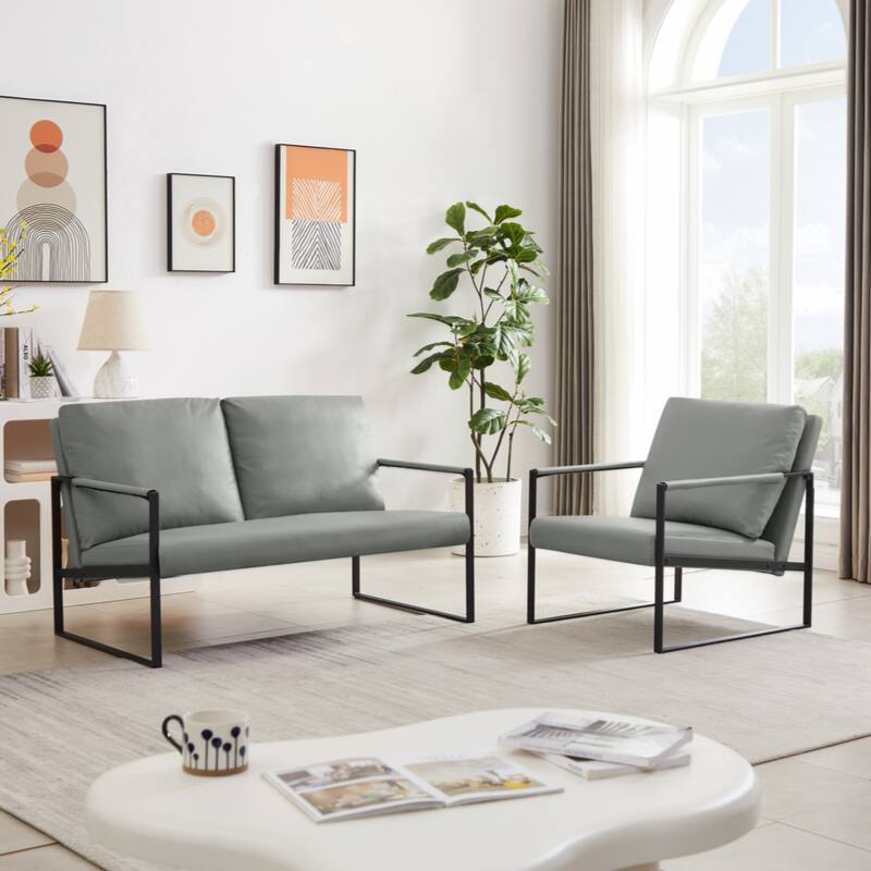 PVC leather accent arm chair with Extra thick padded backrest and seat cushion sofa chairs