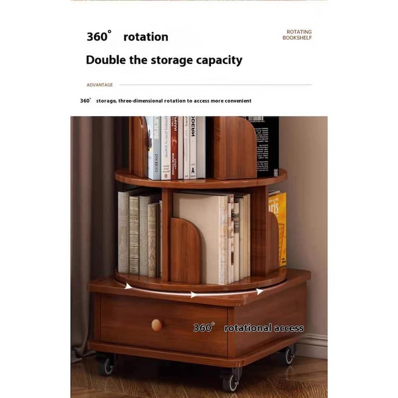 Anmytek 360 Rotating Corner Bookshelf with Wheels Space Saving Storage for Small Rooms
