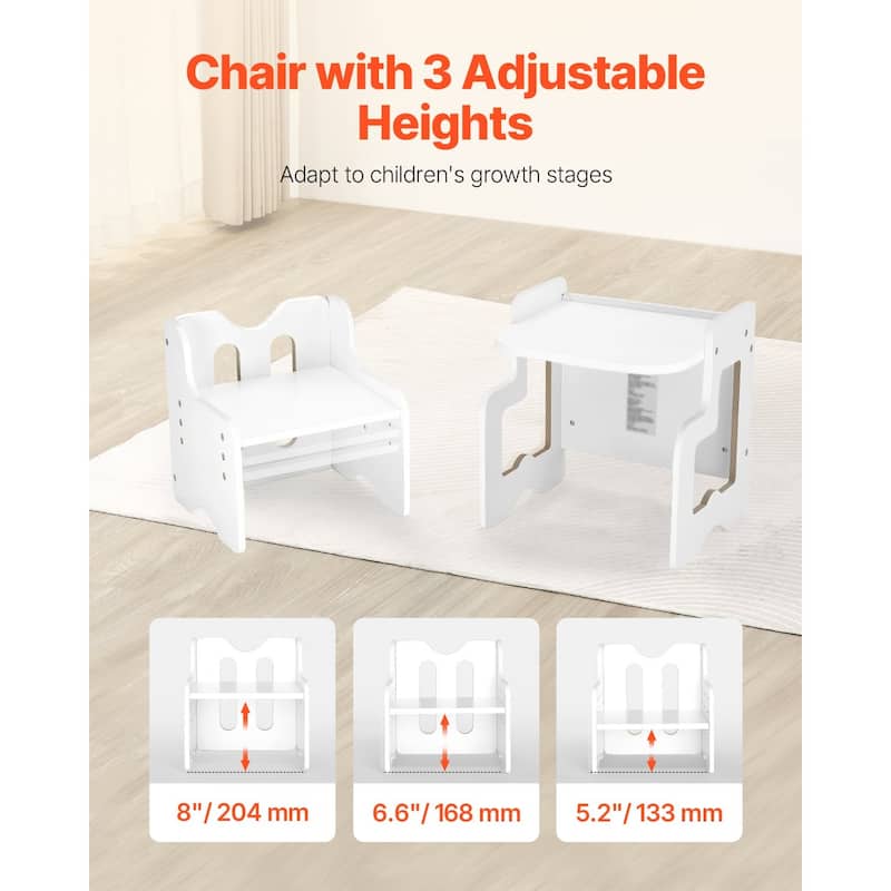 White MDF Adjustable Montessori Table Set with Chalkboard & Pattern - 15" x 12.4" x 15.7"