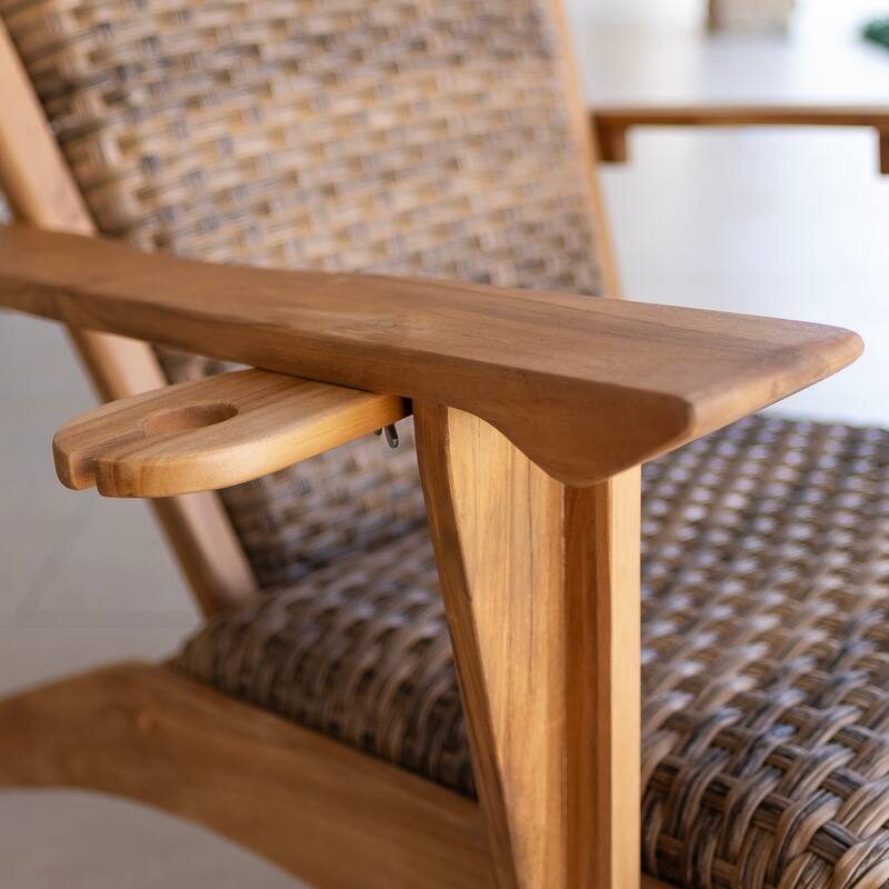 Cambridge Casual Camden Teak Patio Adirondack Chair Set with Padded Woven Seat - FREE Patio Cover