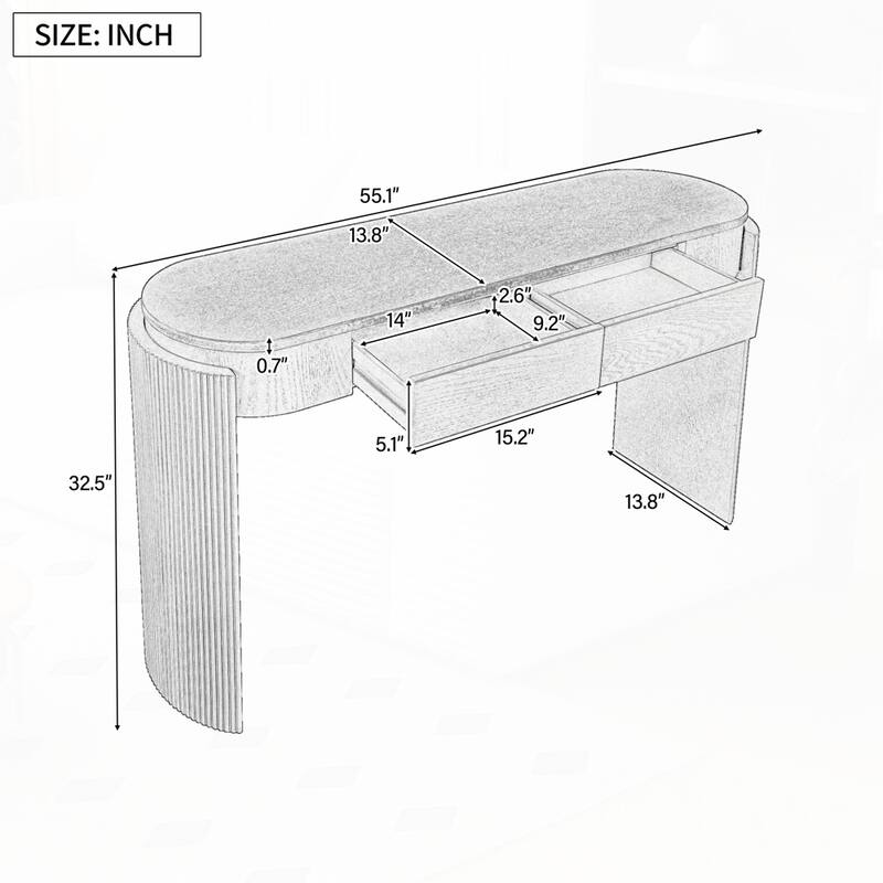 Console Table with Fluted Legs,Oval Top and 2 Drawers for Modern and Elegant Living Spaces