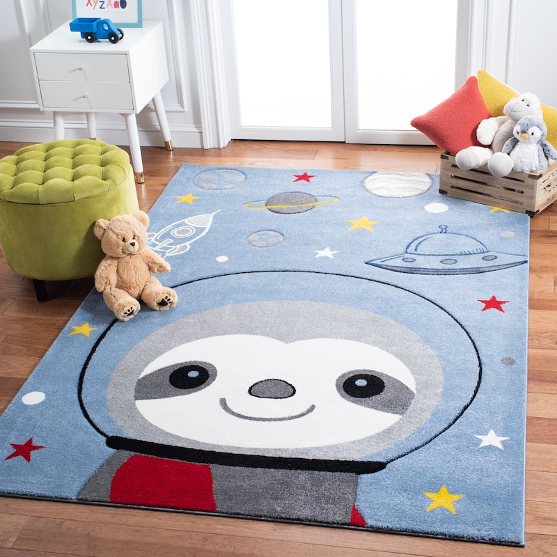 SAFAVIEH Carousel Kids Kolbrin Sloth Astronaut Rug - 4' x 6' - Blue/Grey