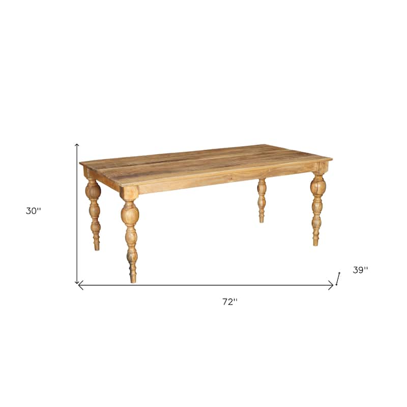 HomeRoots 72" Natural Solid Wood Dining Table - 72.00 in. x 30.00 in. x 39.00 in.