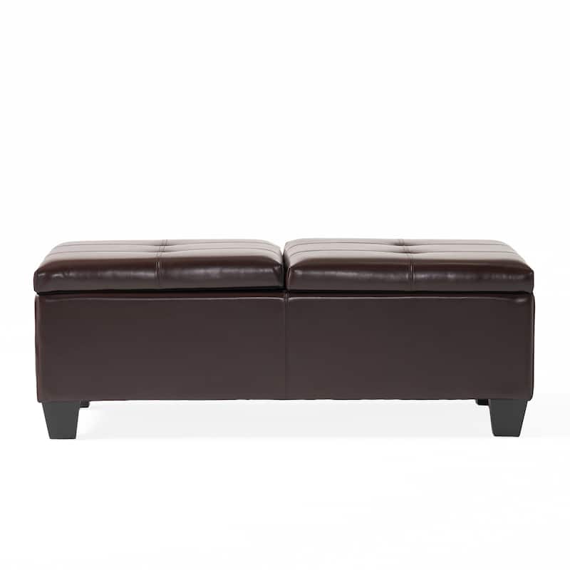 Roomfitters Large Storage Ottoman with Double Lift Top, Upholstered Coffee Table Bench, Brown