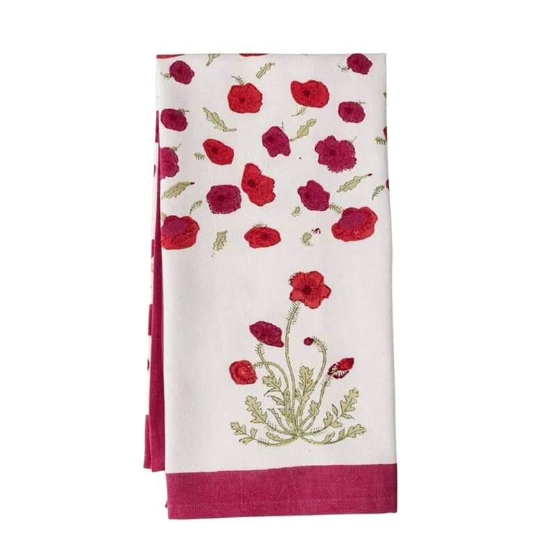 Couleur Nature Poppies Tea Towels - Set of 3 - Red/Green - 20" x 30"