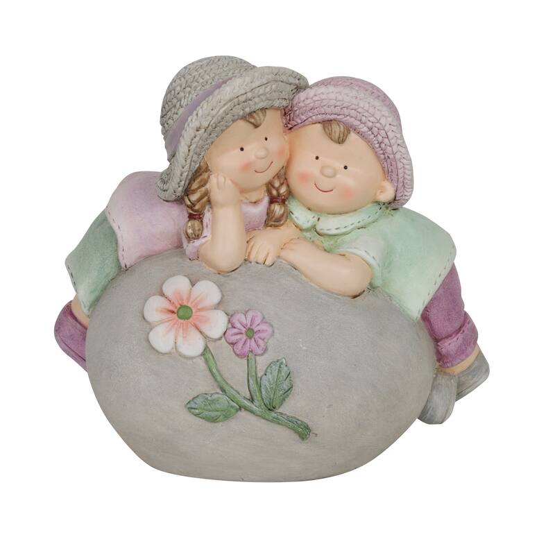 12'' Children Leaning in Stone Statue
