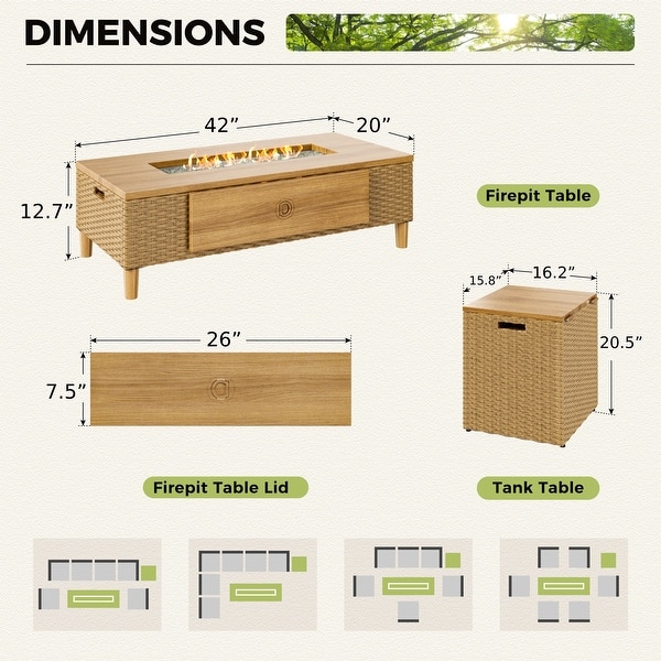 dimension image slide 2 of 7, MAISON ARTS Outdoor Sofa Set，All-Weather Solid Wood Wicker Sectional Furniture Set
