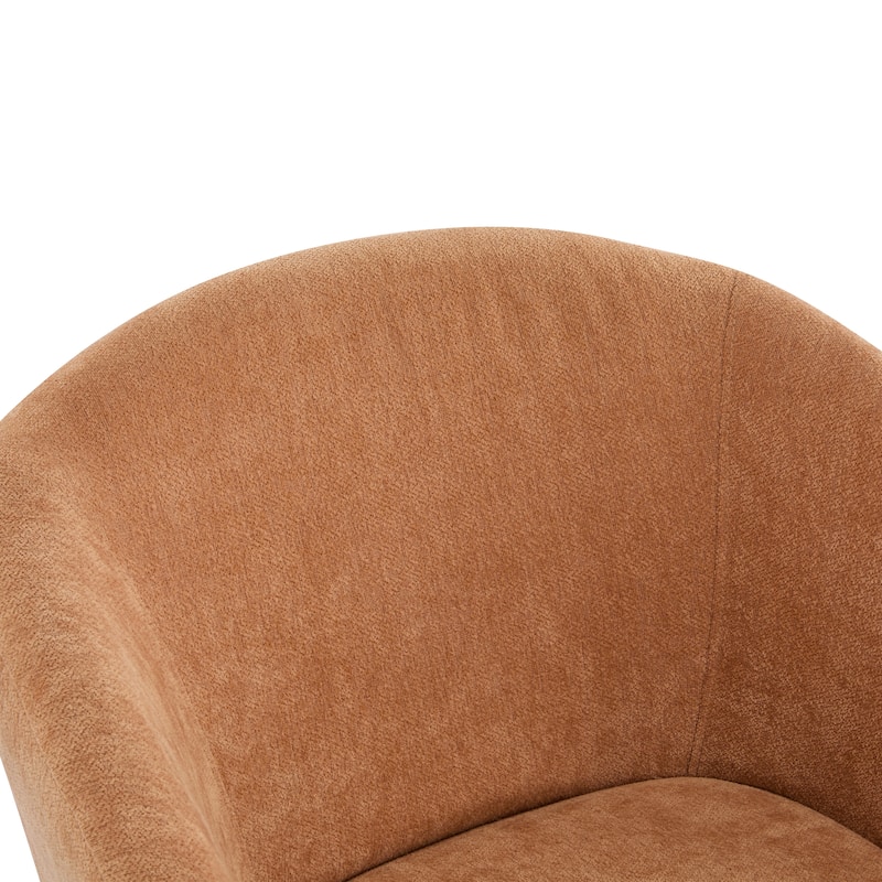 Modern Accent Chair with Round Back & Wooden Legs-Mid-Century Inspired Lounge Chair-Soft Fabric Upholstery