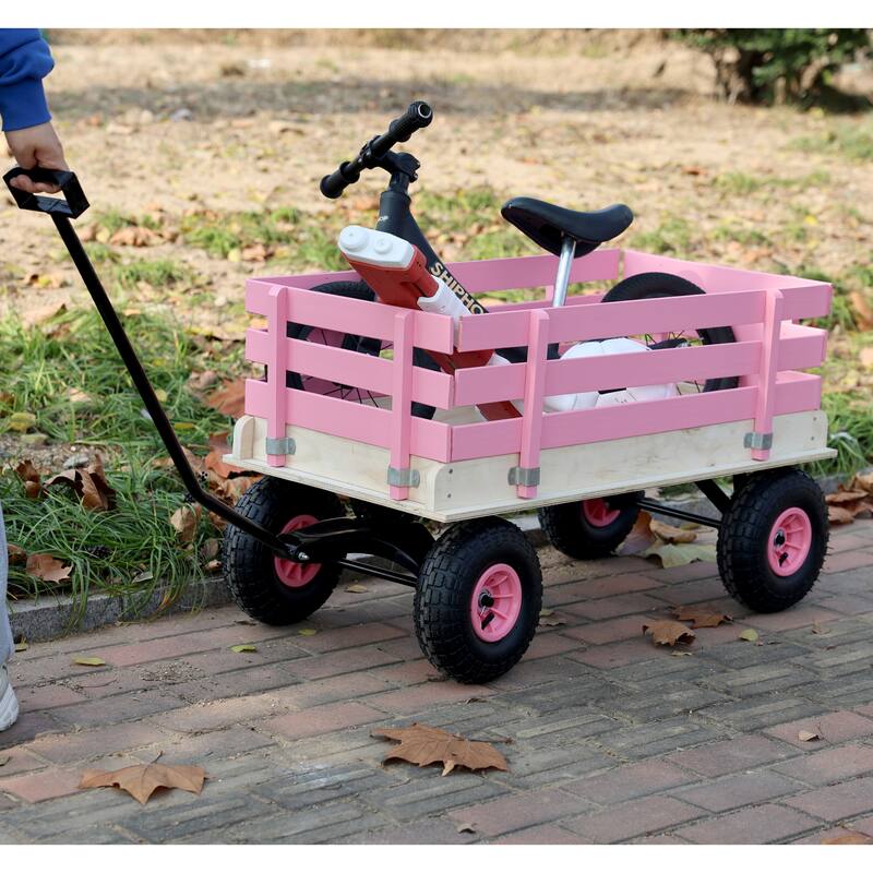 Fresh blue wooden household trolley for children's toy transportation/garden tool cart/outdoor portable trolley