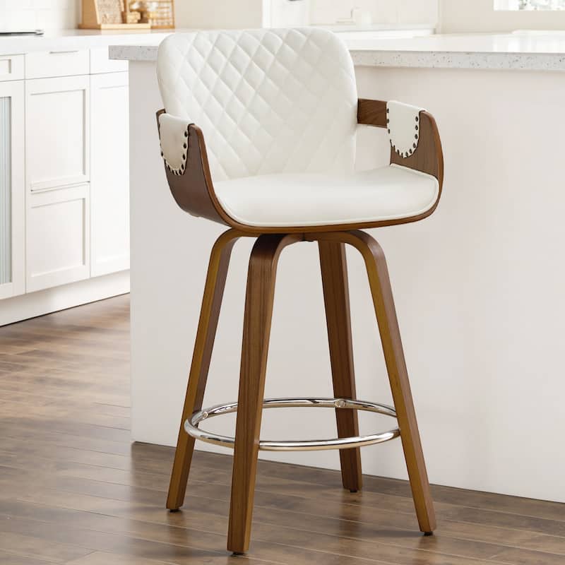 26-Inch Upholstered Swivel Counter Height Bar Stool with Armrests - 36.6"H x19.5"W x 21.3"D