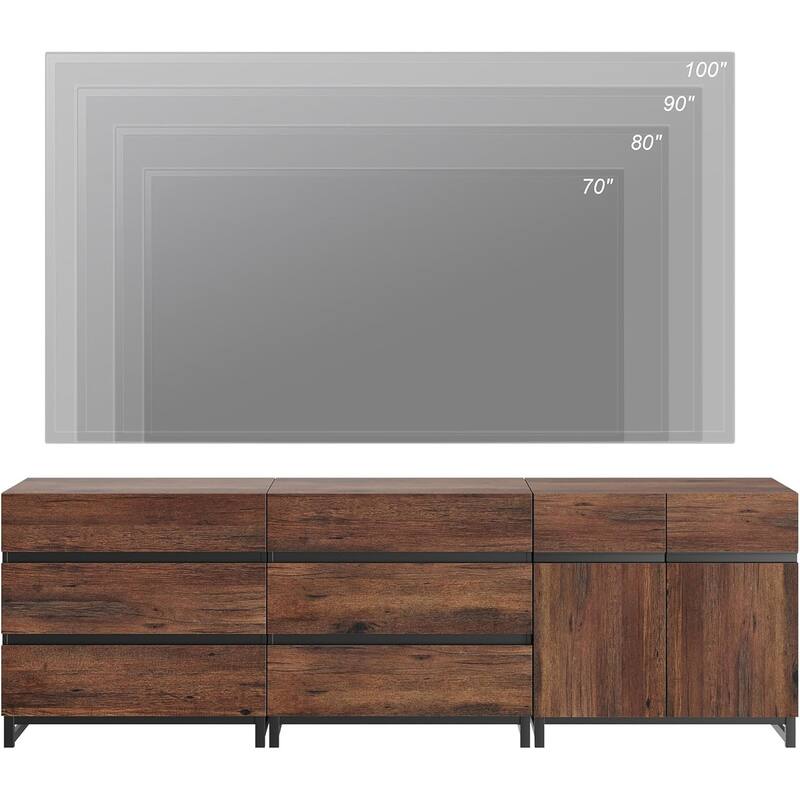 WAMPAT Modern TV Stand for TVs up to 100 inch, 3 in 1 TV Console with Adjustable Shelf and 6 Drawers for Living Room,Bedroom