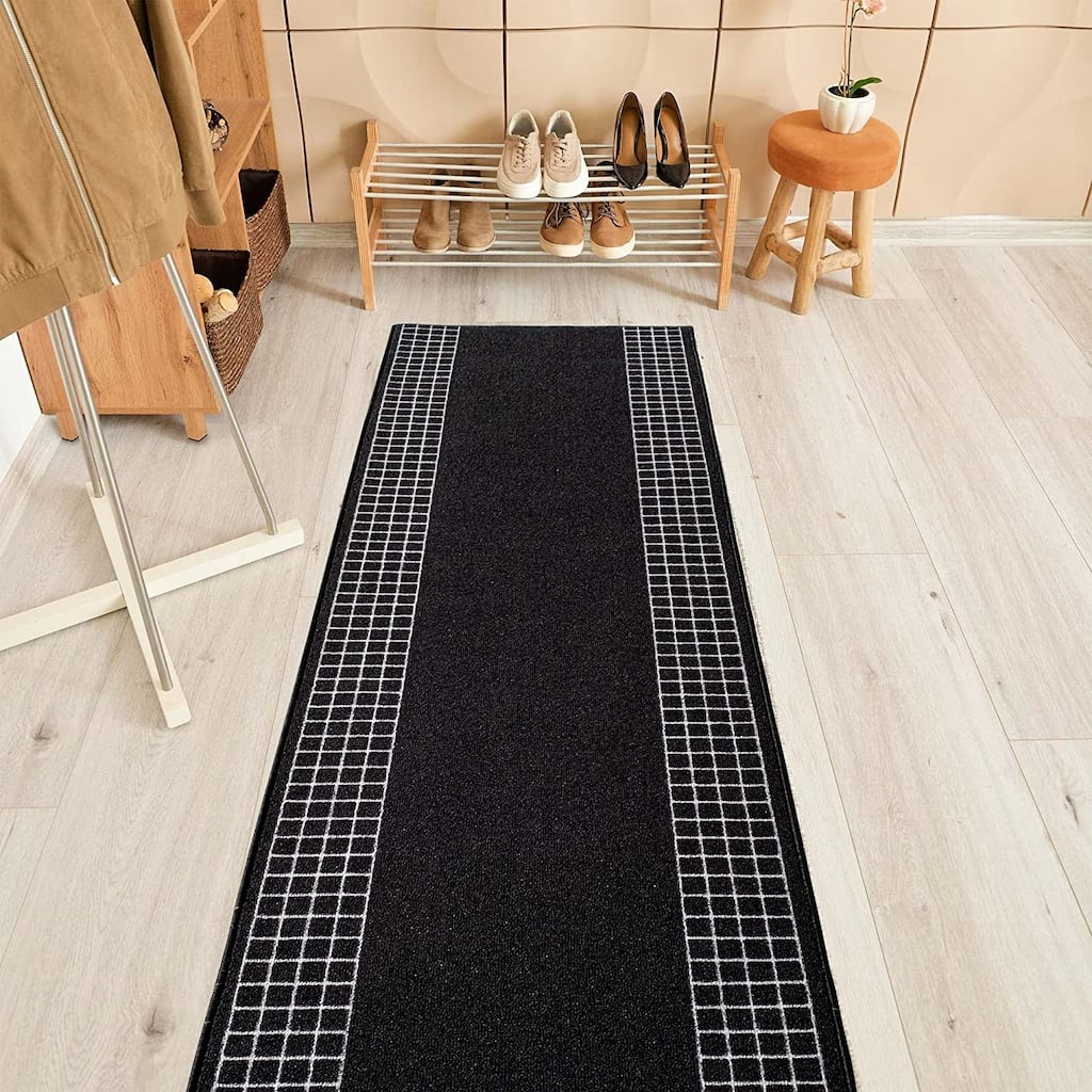 Checkered Border Non-slip Contemporary 26-inch Wide Runner Rug