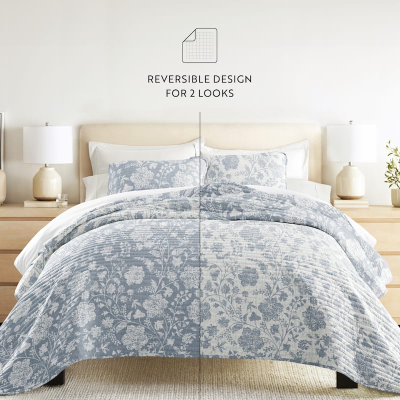 Becky Cameron All Season 3 Piece Textured Floral Reversible Quilt Set