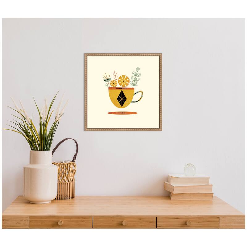 Kate and Laurel Sylvie Yellow Cup Framed Canvas by Amber Leaders