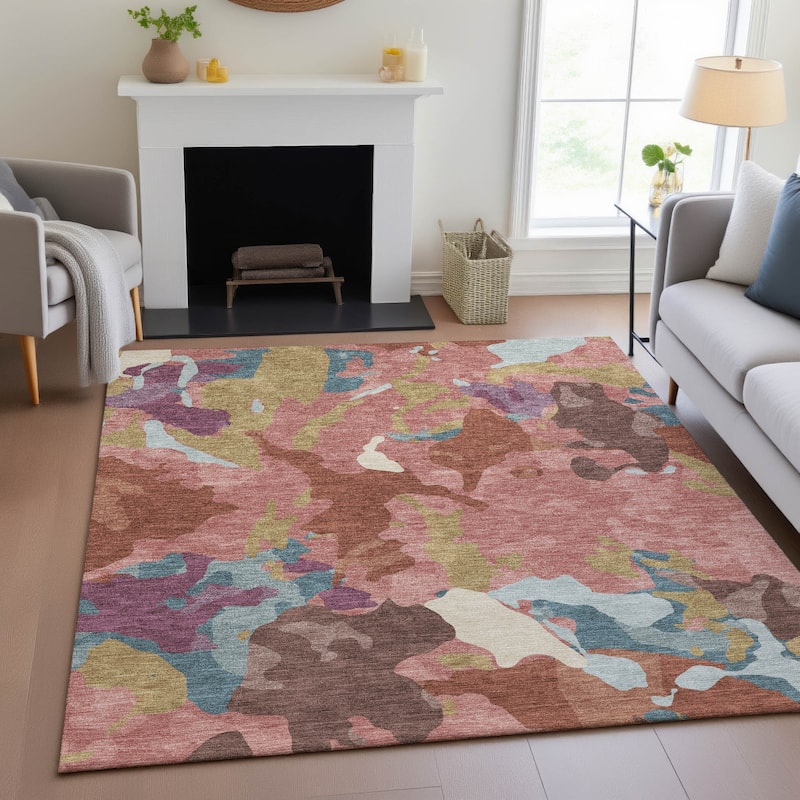 Machine Washable Indoor/Outdoor Modern Brushstrokes Chantille Rug