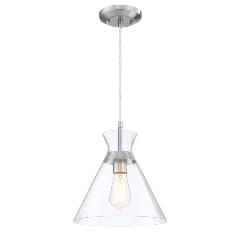 1-Light 73-in Brushed Nickel Mini Pendant Light With Clear Glass Shade