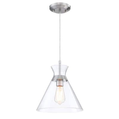 1-Light 73-in Brushed Nickel Mini Pendant Light With Clear Glass Shade