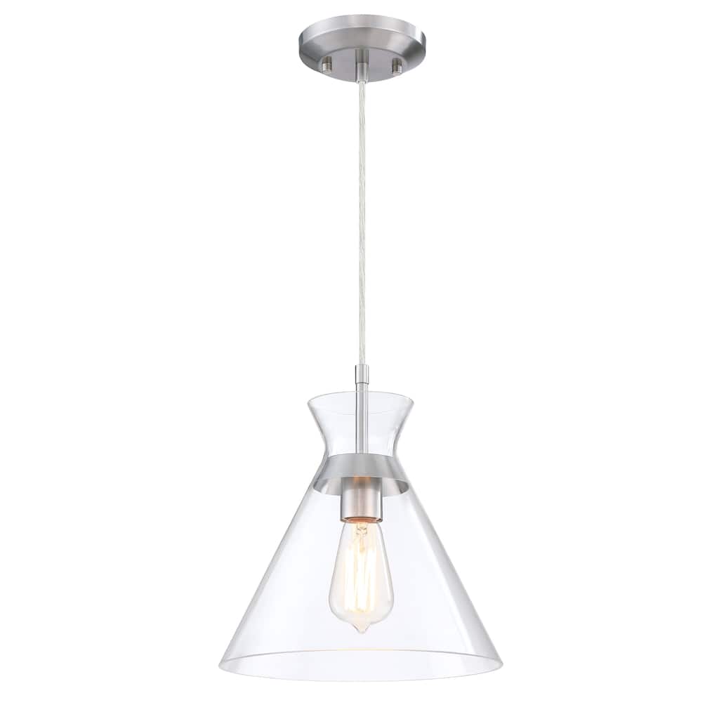 1-Light 73-in Brushed Nickel Mini Pendant Light With Clear Glass Shade