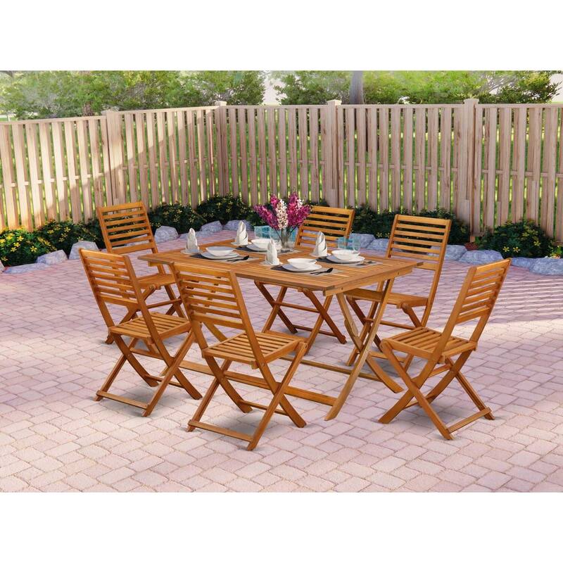 HomeStock 7-Piece Natural Oak Finish Solid Wood Top Dining Table with 6 Chairs
