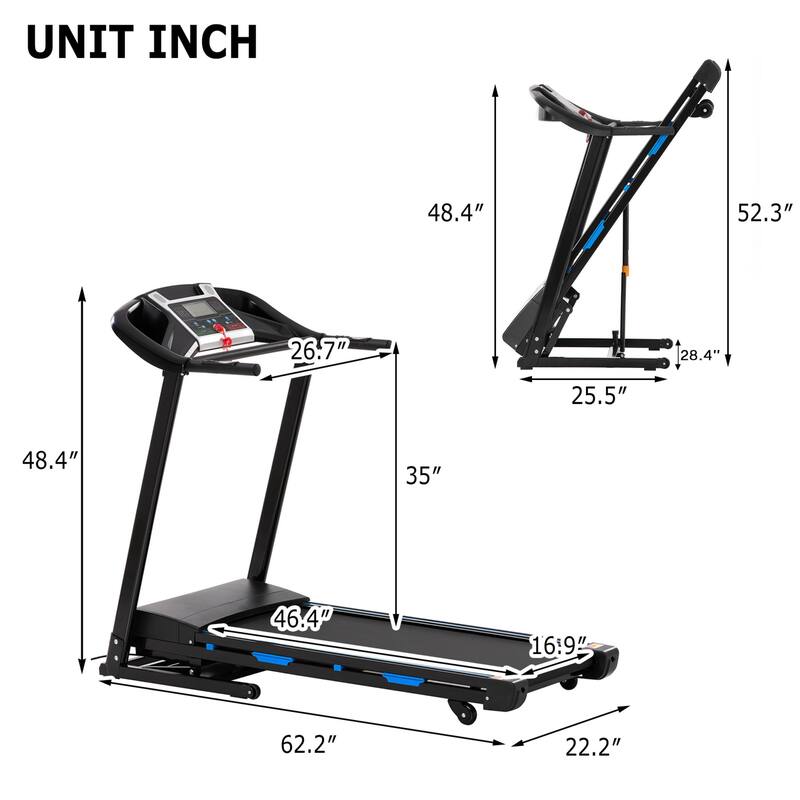 Foldable Electric Treadmill with 15 percent Automatic Incline, 3.25HP