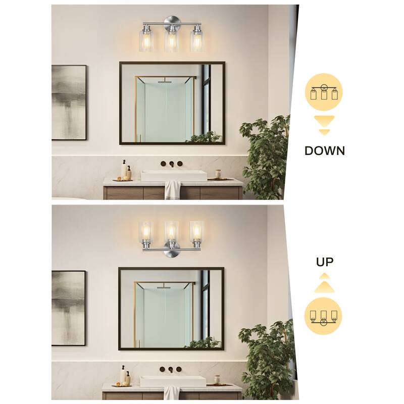 3-Light Brushed Nickel Cylinder Modern Bathroom Vanity Light with Clear Glass Shade,Wall Lamp for Mirror Kitchen Bedroom