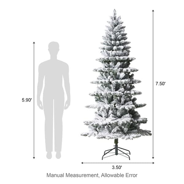 dimension image slide 7 of 8, Glitzhome 6FT/7.5FT/9FT/11FT Snow Flocked Pre-lit Artificial Fir Christmas Trees