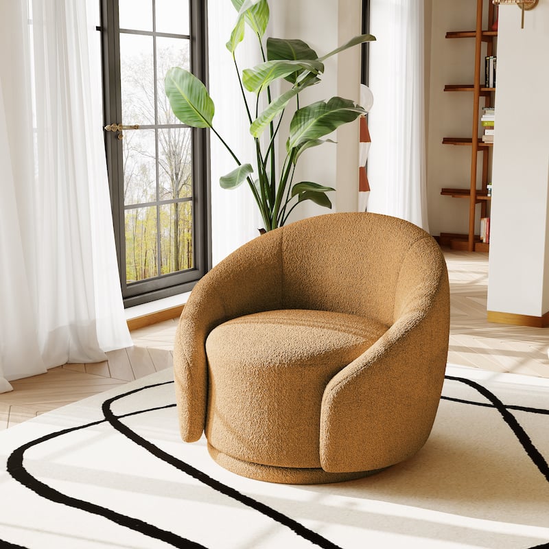35" Wide Velvet/ Boucle Swivel Barrel Accent Chair - Boucle - Rusted Orange