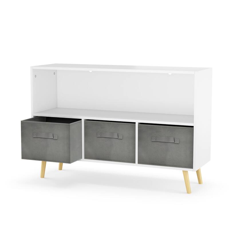 Children Bookcase with Folding Fabric Drawers, Children Book Display Shelf, Toy Storage Organizer, 35.43 x 11.02 x 23.62 inch