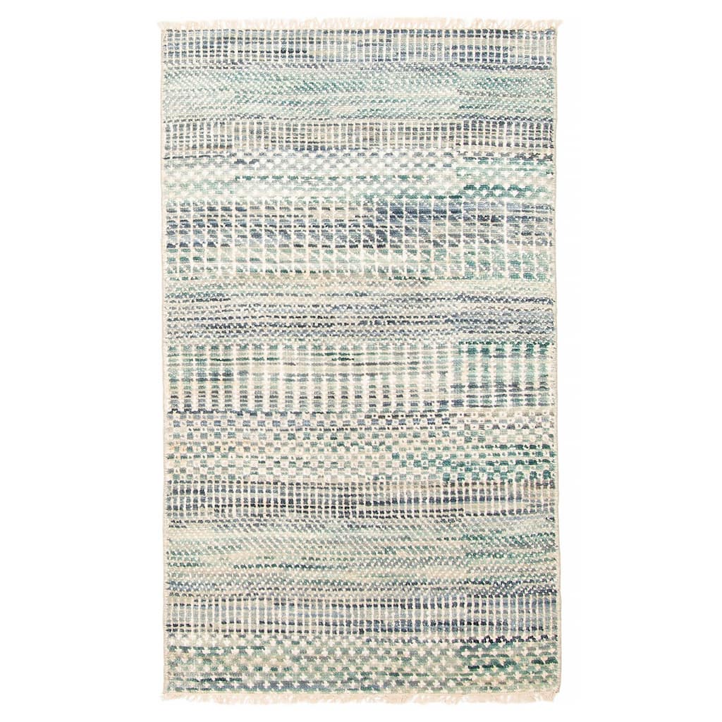 ECARPETGALLERY Hand-knotted Silk Shadow Sky Blue Viscose, Wool Rug - 3'0 x 5'2