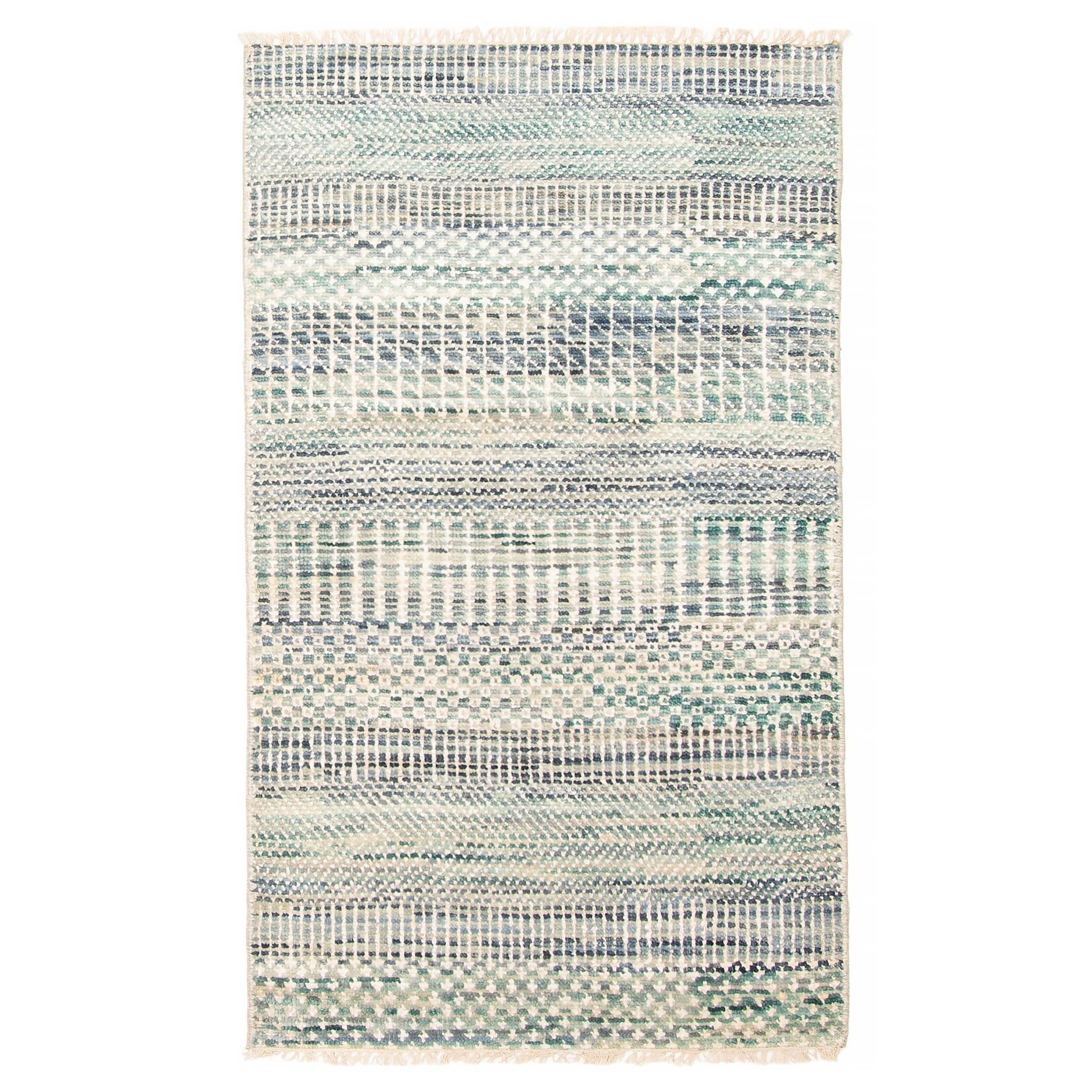 ECARPETGALLERY Hand-knotted Silk Shadow Sky Blue Viscose, Wool Rug - 3'0 x 5'2