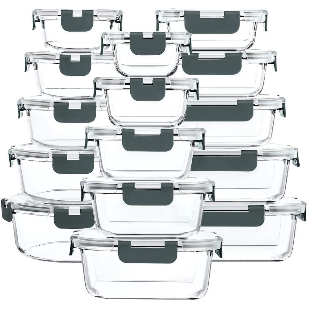 30 Pieces Glass Food Storage Containers with Snap Locking Lids,Glass Meal Prep Containers Set - Airtight Lunch Containers