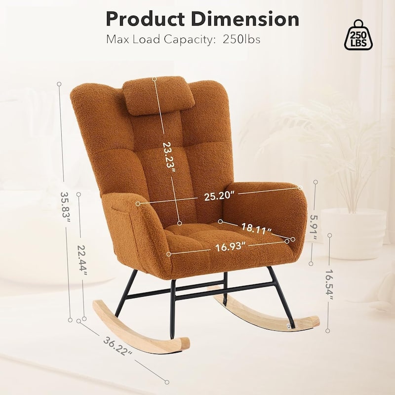 Upholstered Rocking Chair for Living Room, Bedroom, Nursing, Garden - 1PC