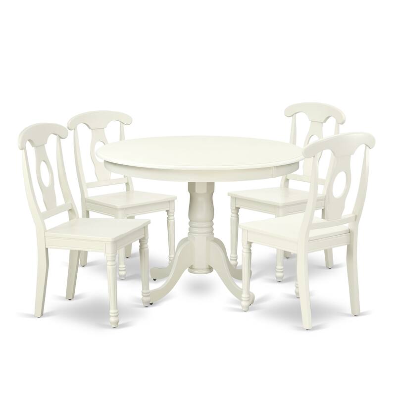 East West Furniture Dining Table Set- a Kitchen Table with Pedestal and Dining Chairs, Linen White(Pieces Options)