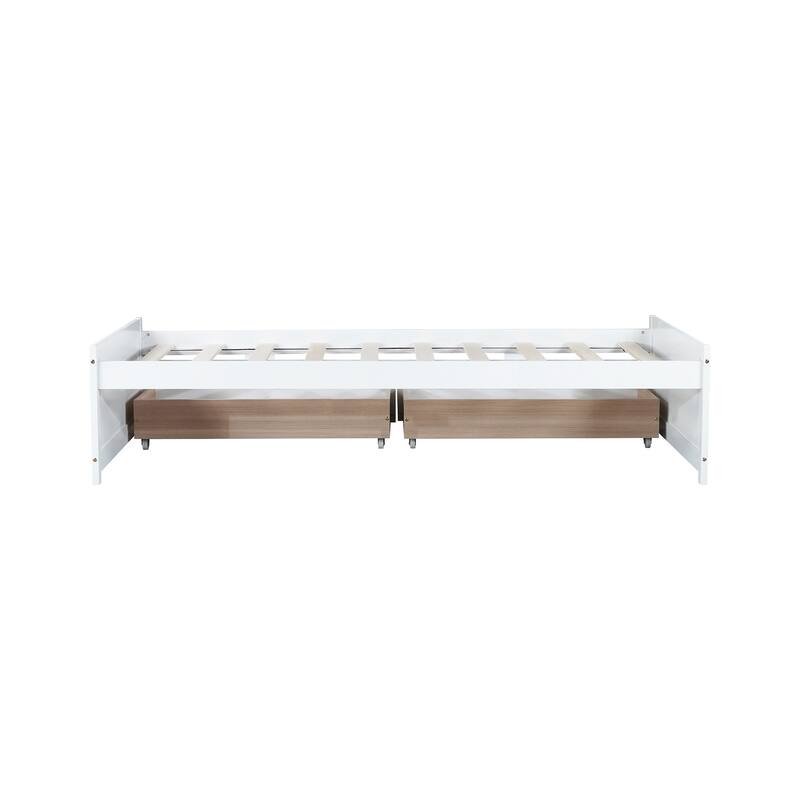 Solid Wood Twin Bed with 2 Drawers