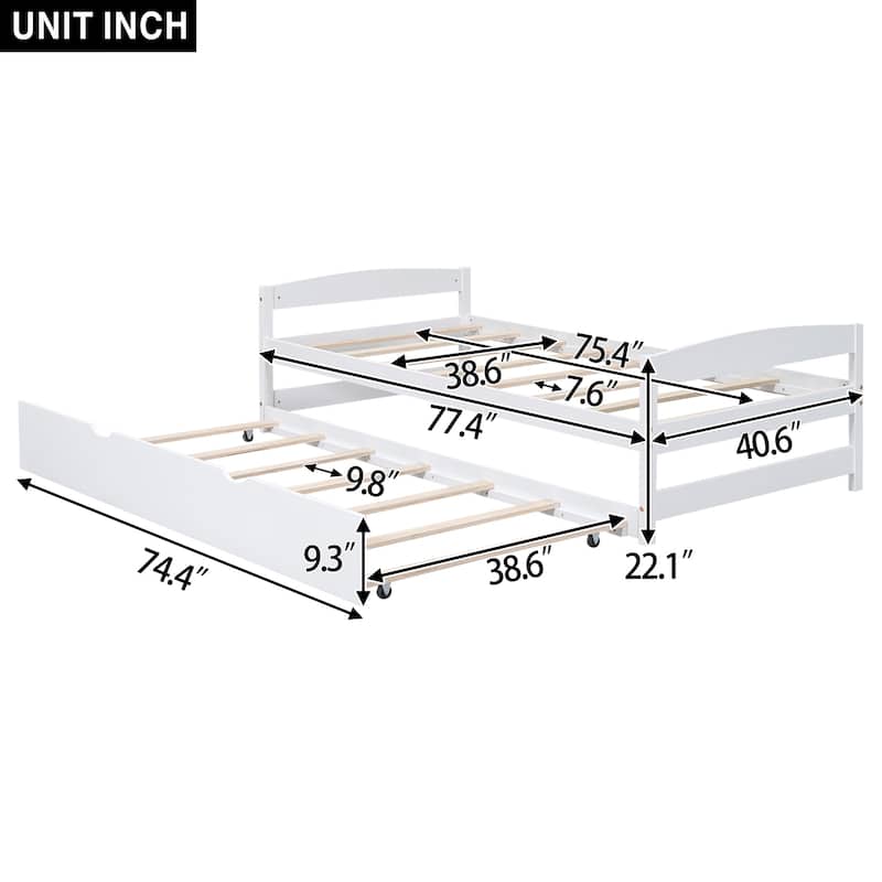 Twin Size Pine Wood Platform Bed Frame with Trundle