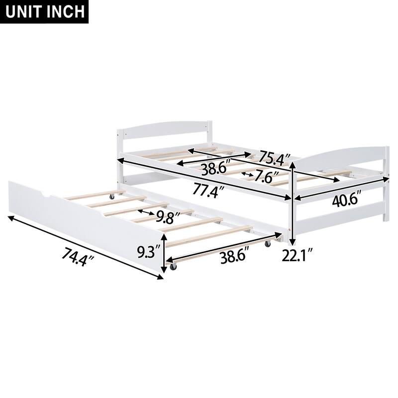 Twin Size Platform Bed with Trundle, Space-Saving Design, Durable Construction