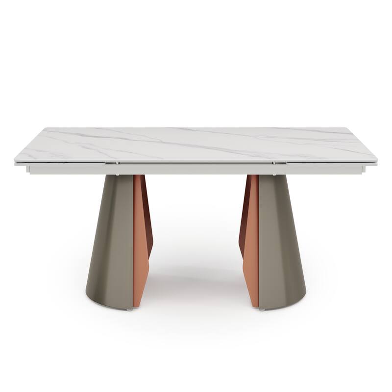 63"-94" Expandable Marble Dining Table for 6-8 Seat, Modern Rectangle Design with Extension Leaf