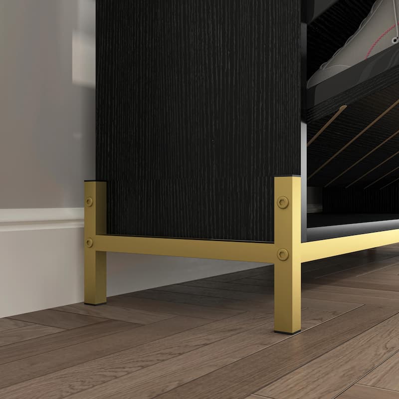 Modern Slim Shoe Cabinet with 3 Flip Drawers & Open Shelves