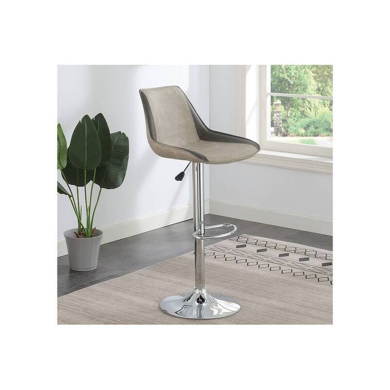 Dining Kitchen Adjustable Bar Stool Chair Light Grey Wax Polyurethane Leather Chrome Base Modern Set Of 2 Chairs / Bar Stool