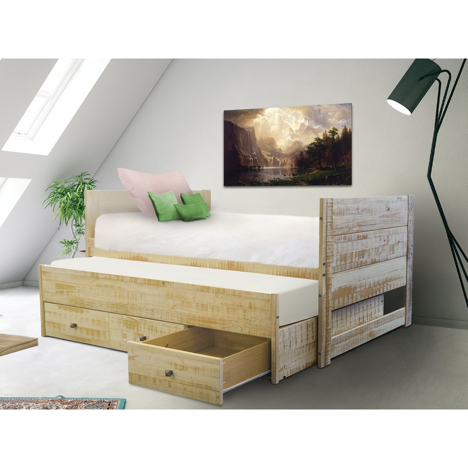 Rustic twin bed with on sale trundle